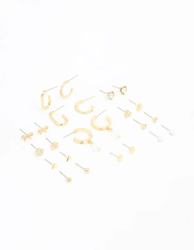 Gold Bow Flower Hoop & Stud Earrings 12-Pack sold by lovisa