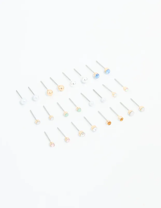 Gold Mixed Basic Small Stud Earrings 8-Pack sold by lovisa