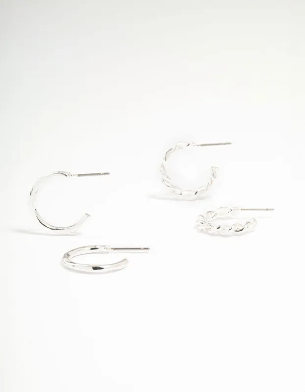 Silver Thin Twisted Hoop Earrings 2-Pack sold by lovisa