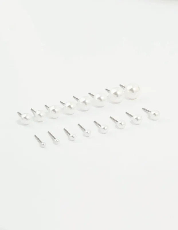 Silver Pearl Stud Earrings 8-Pack sold by lovisa