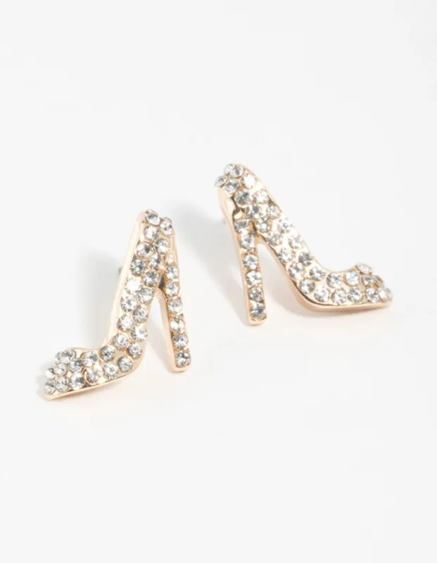 Gold Diamante Heel Stud Earrings sold by lovisa