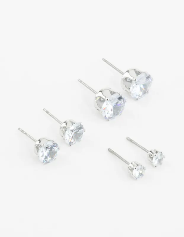 Silver Diamante Mixed Size Stud Earrings 3-Pack sold by lovisa