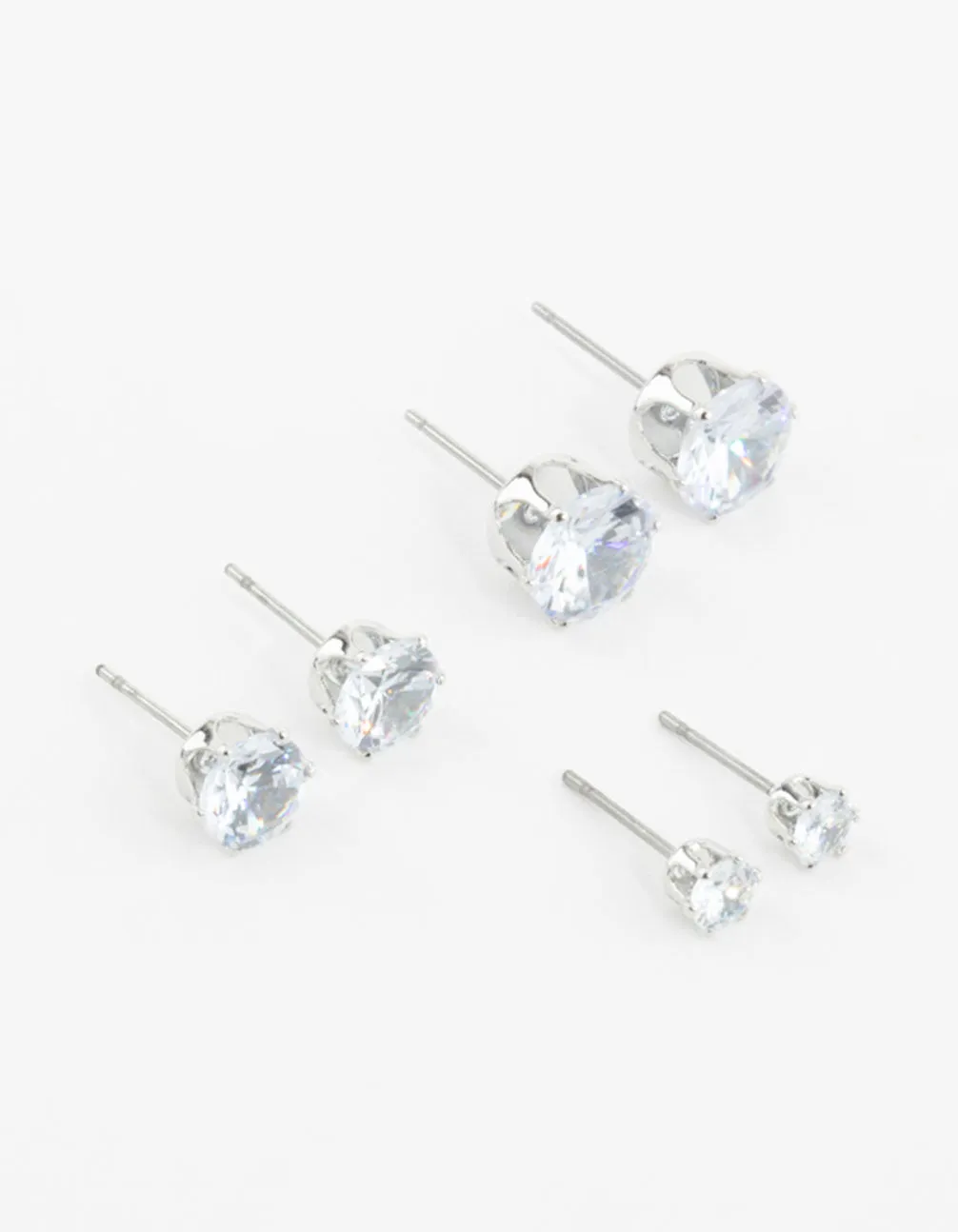 Silver Diamante Mixed Size Stud Earrings 3-Pack sold by lovisa
