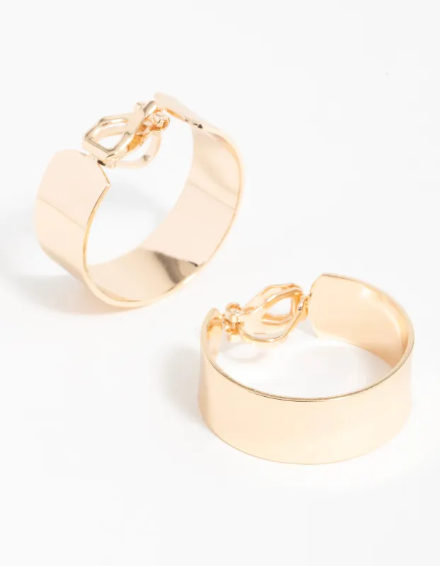 Gold Thick Flat Hoop Earrings sold by lovisa