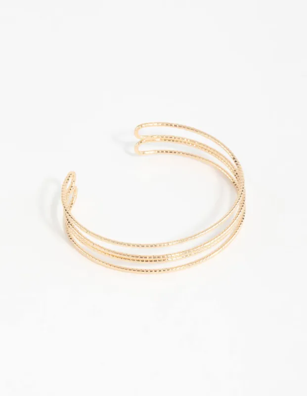Gold Textured Wire Wrist Cuff sold by lovisa