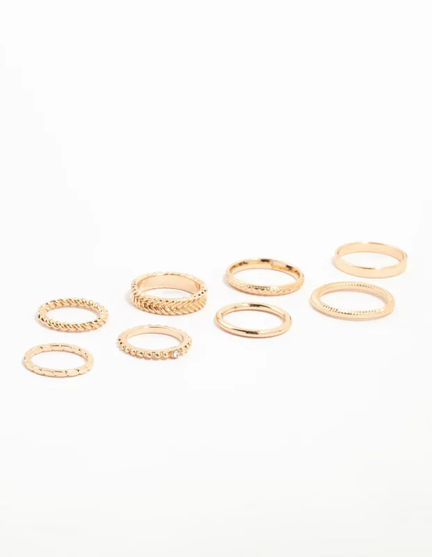 Gold Thin Textured Stacking Rings 8-Pack sold by lovisa