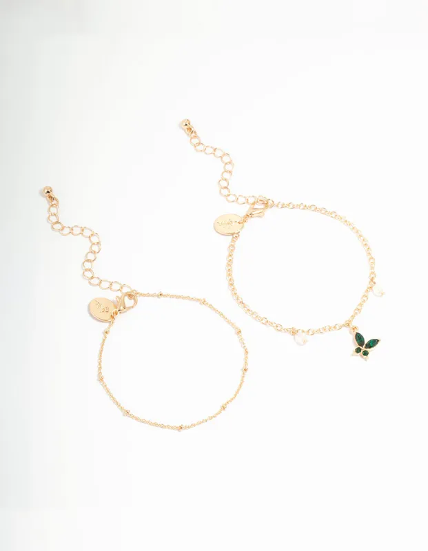 Gold Diamante Butterfly Bracelets 2- Pack sold by lovisa