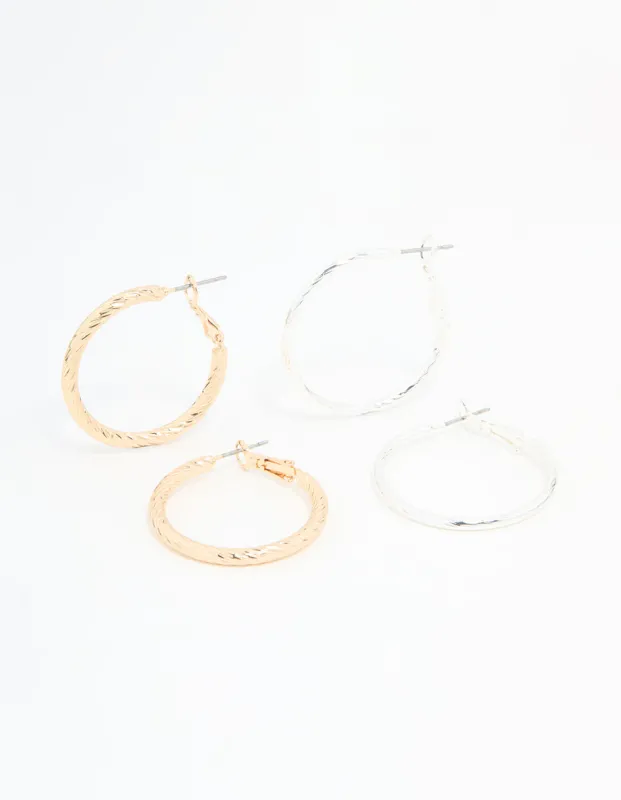 Mixed Metals Textured Hoop Earrings 2-Pack sold by lovisa