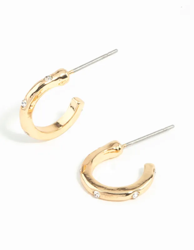 Gold Diamante Huggie Earrings sold by lovisa
