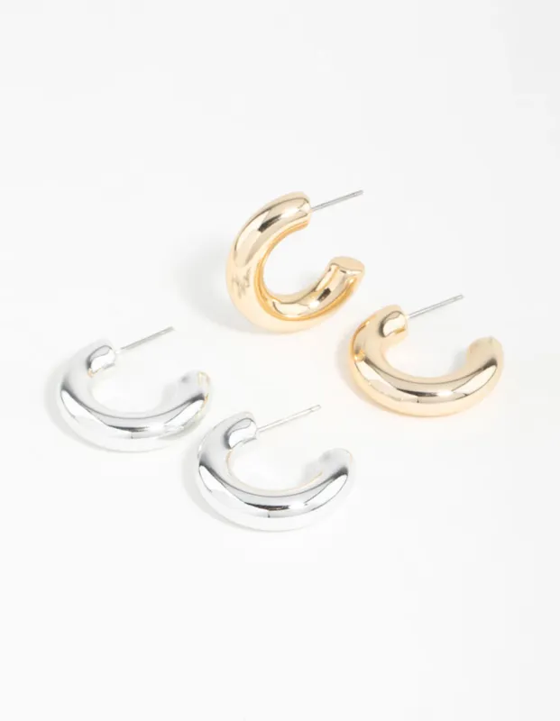 Mixed Metals Chunky Round Hoop Earrings 2-Pack sold by lovisa