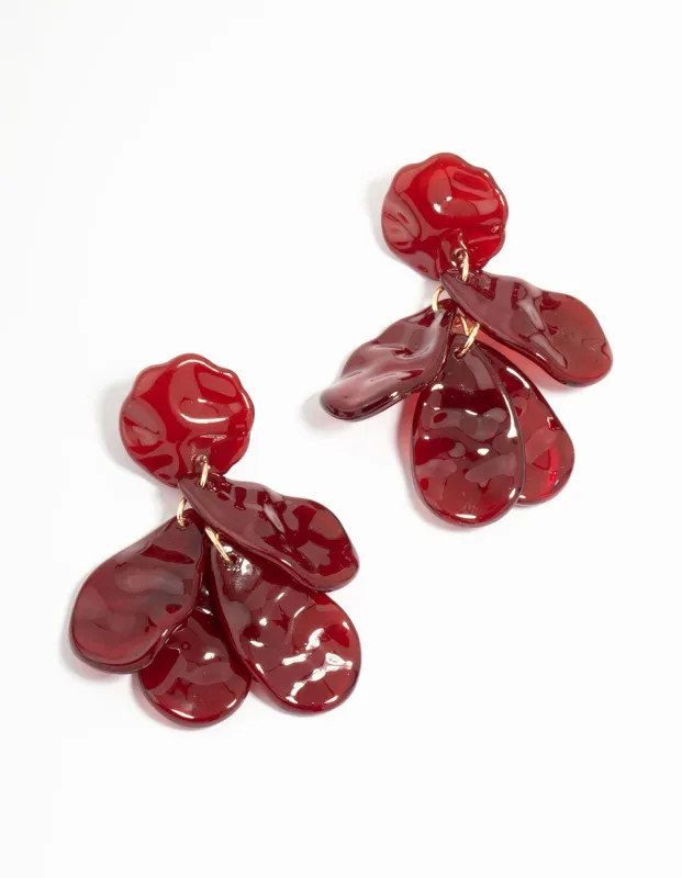 Red Acrylic Hammered Petal Drop Earrings sold by lovisa