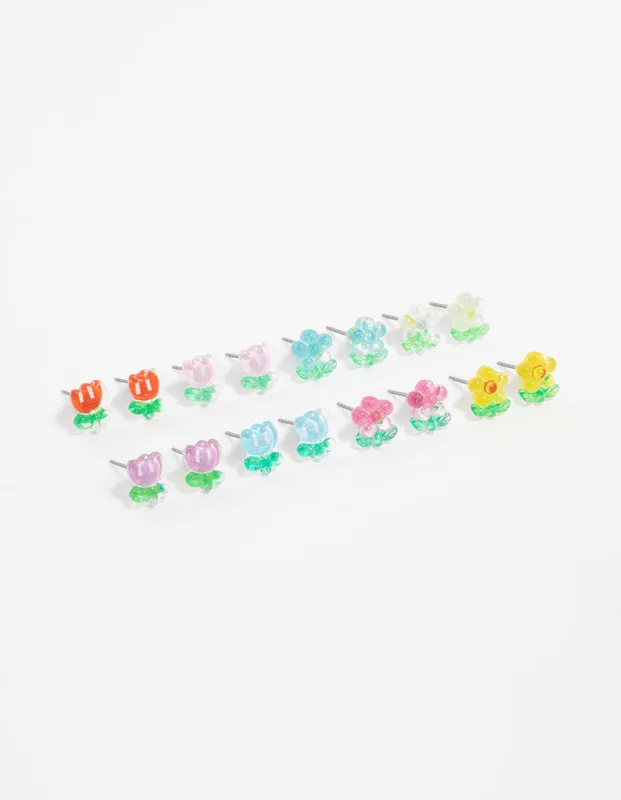 Multicoloured Acrylic Flower Stud Earrings 8-Pack sold by lovisa