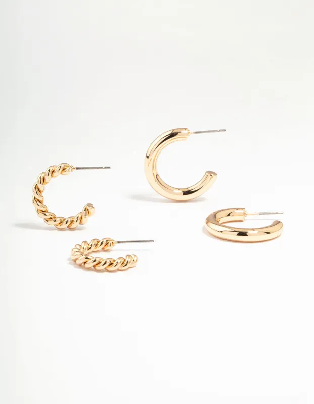 Gold Twisted & Round Hoop Earrings 2-Pack sold by lovisa