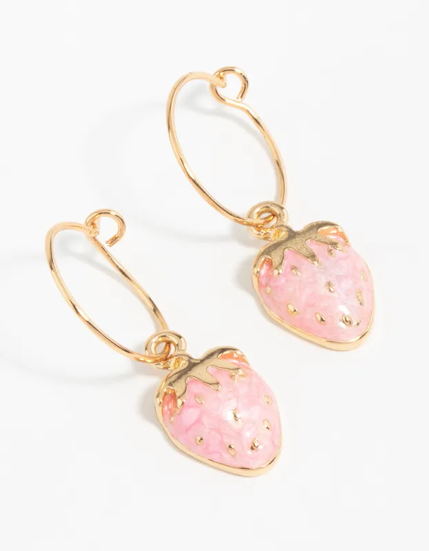 Gold Pink Strawberry Hoop Earrings sold by lovisa