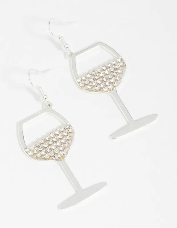 Silver Diamante Wine Glass Drop Earrings sold by lovisa
