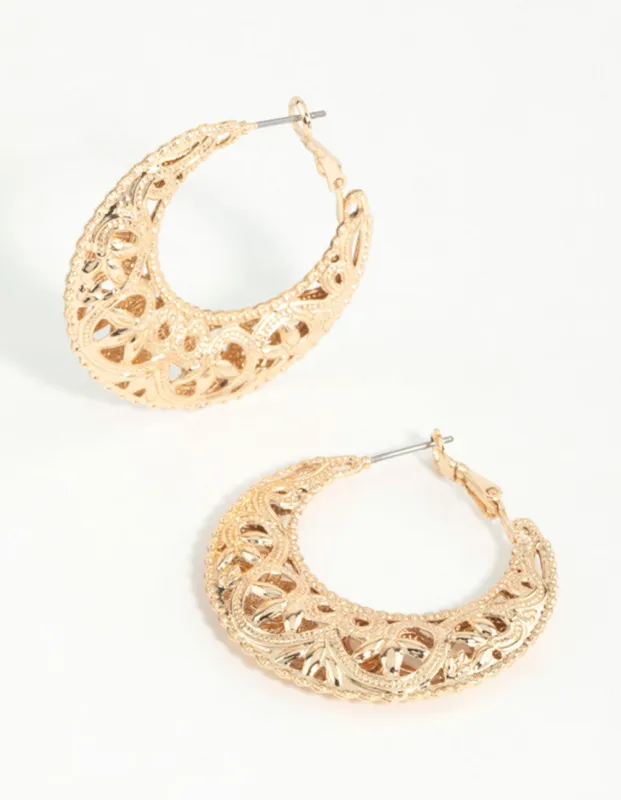 Gold Filigree Crescent Hoop Earrings sold by lovisa