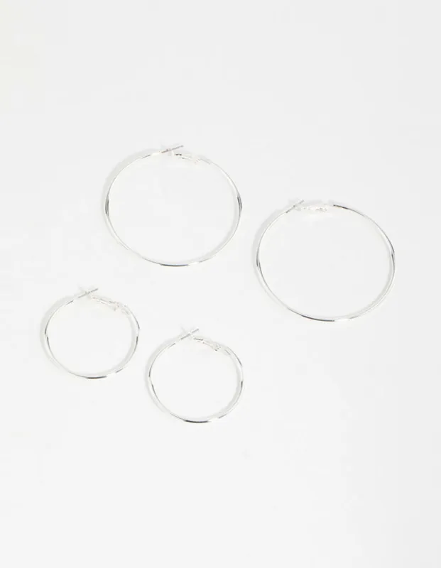 Silver Mixed Size Hoop Earrings 2-Pack sold by lovisa