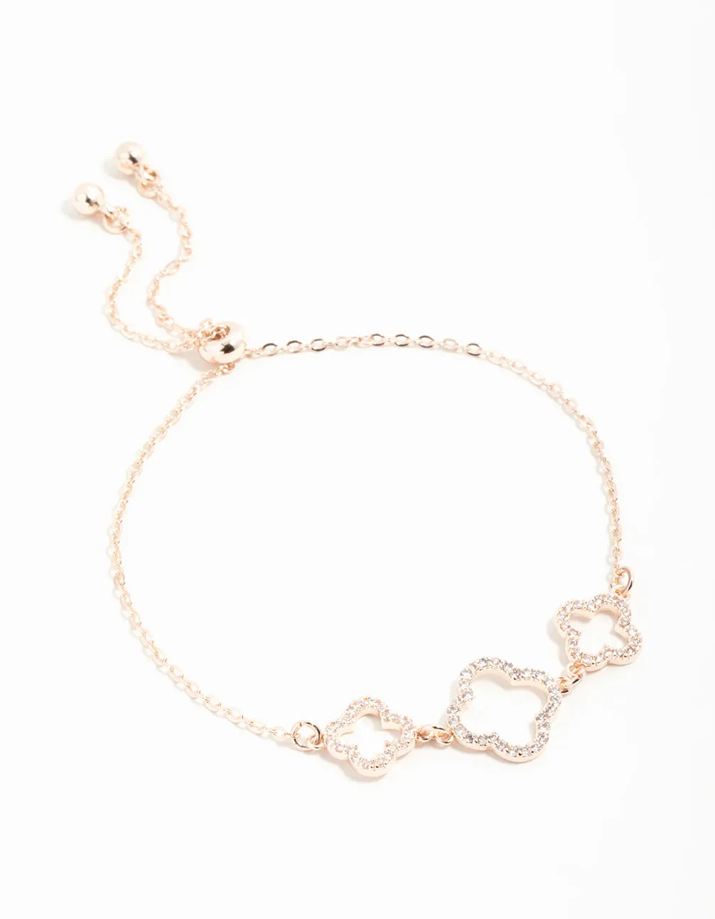 Rose Gold Cubic Zirconia Flower Trio Toggle Bracelet sold by lovisa