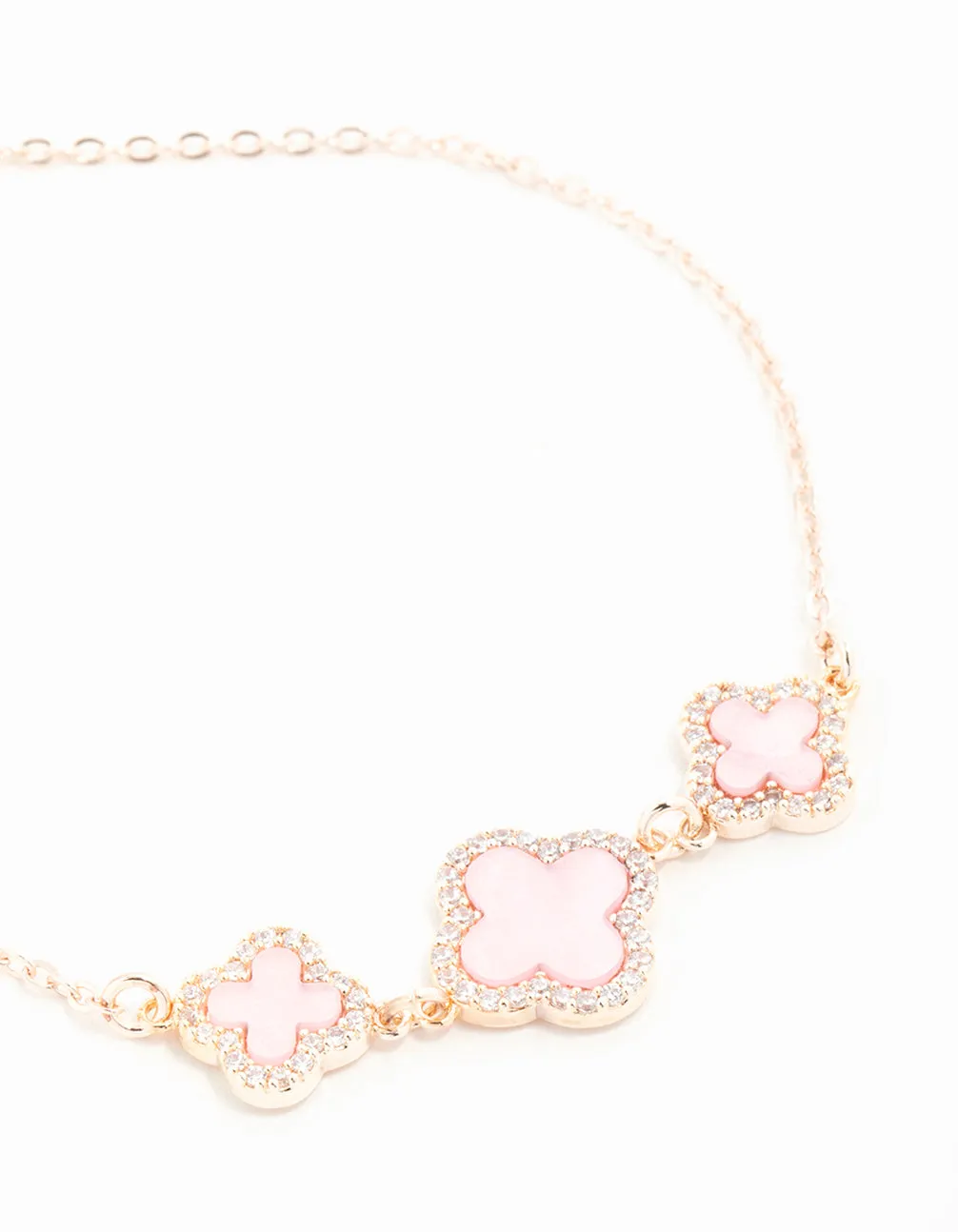 Rose Gold Cubic Zirconia Pink Flower Trio Toggle Bracelet sold by lovisa product image thumbnail 2