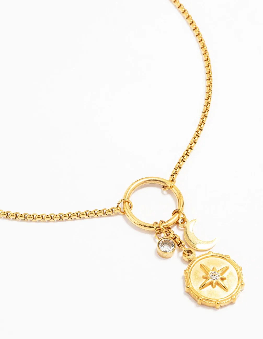 Waterproof Gold Plated Stainless Steel Cubic Zirconia Cluster Charm Necklace sold by lovisa