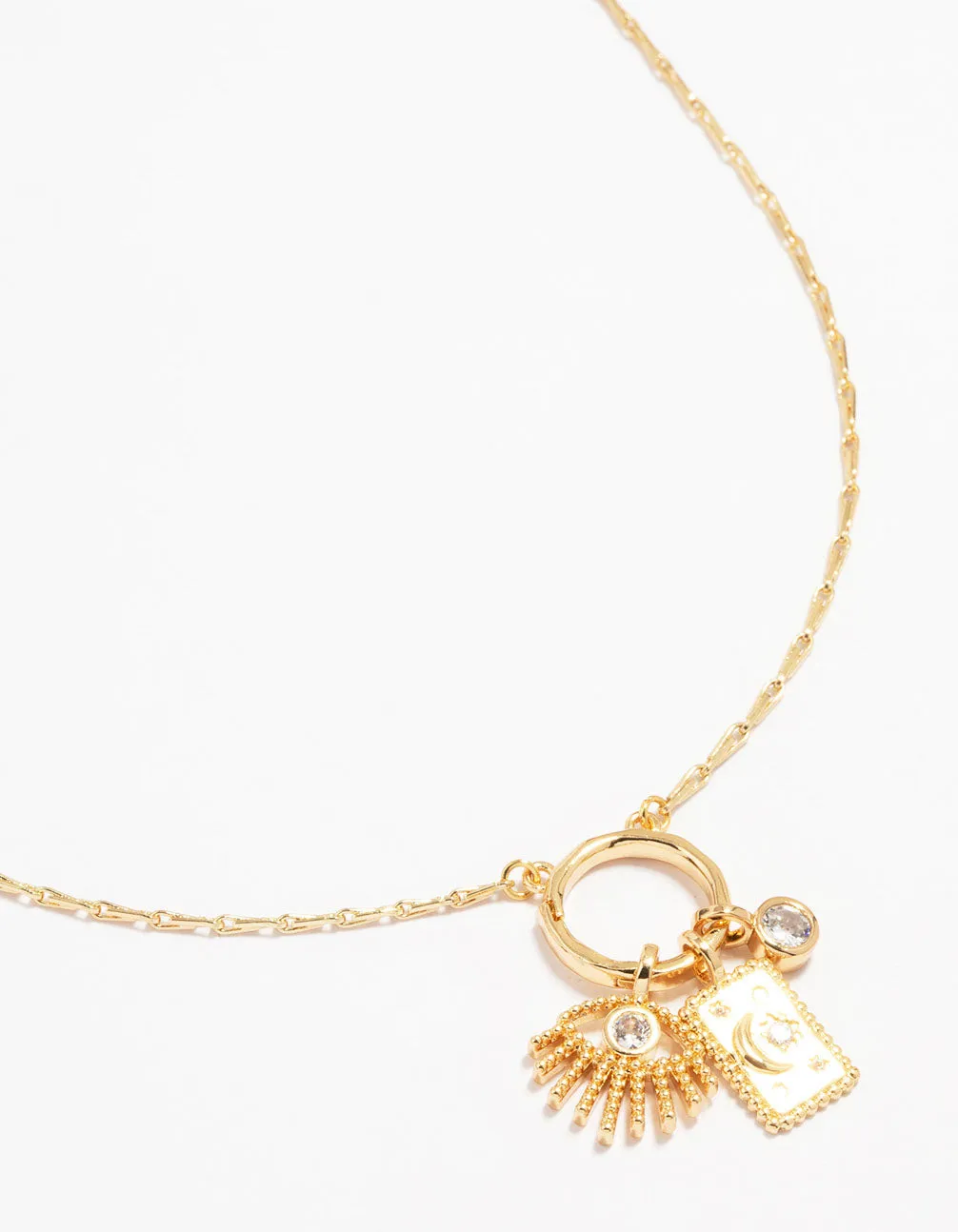 Waterproof Gold Plated Stainless Steel Cubic Zirconia Cluster Charm Hoop Necklace sold by lovisa