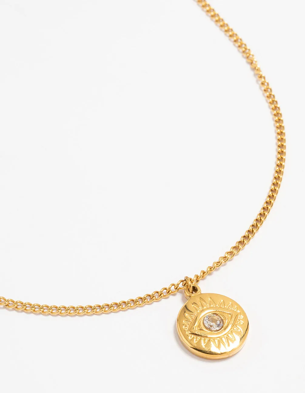 Waterproof Gold Plated Stainless Steel Cubic Zirconia Evil Eye Pendant Necklace sold by lovisa