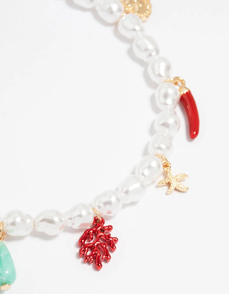 Gold Beaded Pearl Sea Charm Anklet sold by lovisa product image thumbnail 2