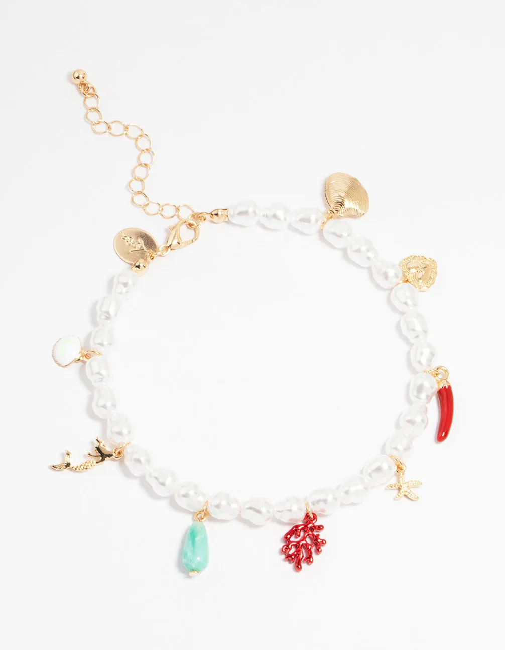 Gold Beaded Pearl Sea Charm Anklet sold by lovisa