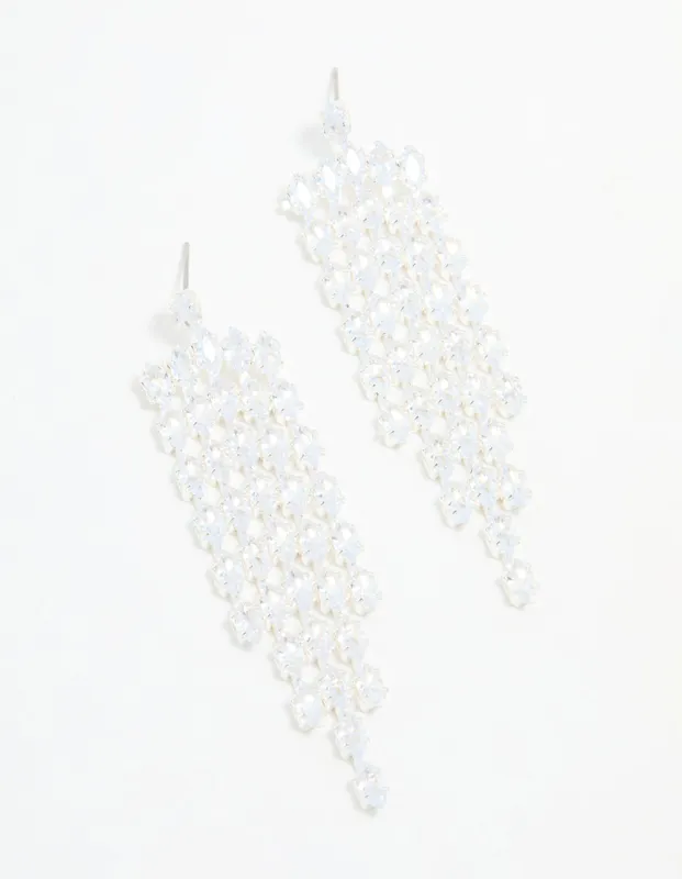 Silver Cubic Zirconia Cascading Drop Earrings sold by lovisa