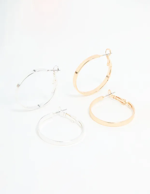 Mixed Metal Flat Hoop Earrings 2-Pack sold by lovisa