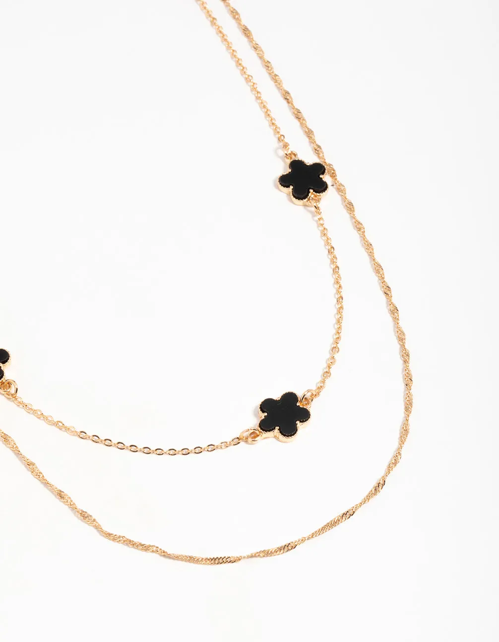 Gold Black Black Flower Layered Necklace sold by lovisa