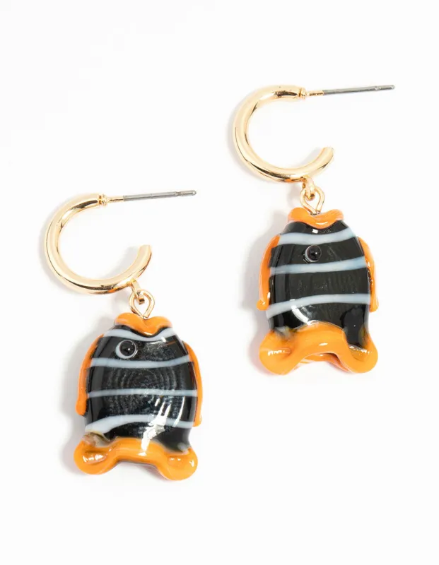 Gold Fish Charm Drop Earrings sold by lovisa