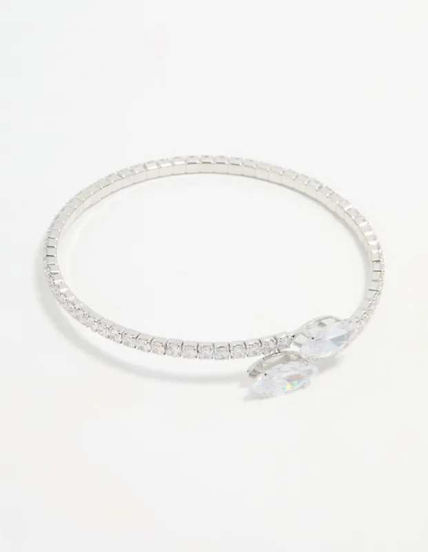 Silver Cubic Zirconia Marquise Layered Bangle sold by lovisa