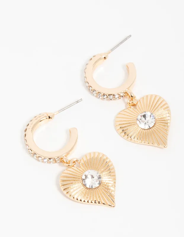Gold Diamante Heart Hoop Earrings sold by lovisa