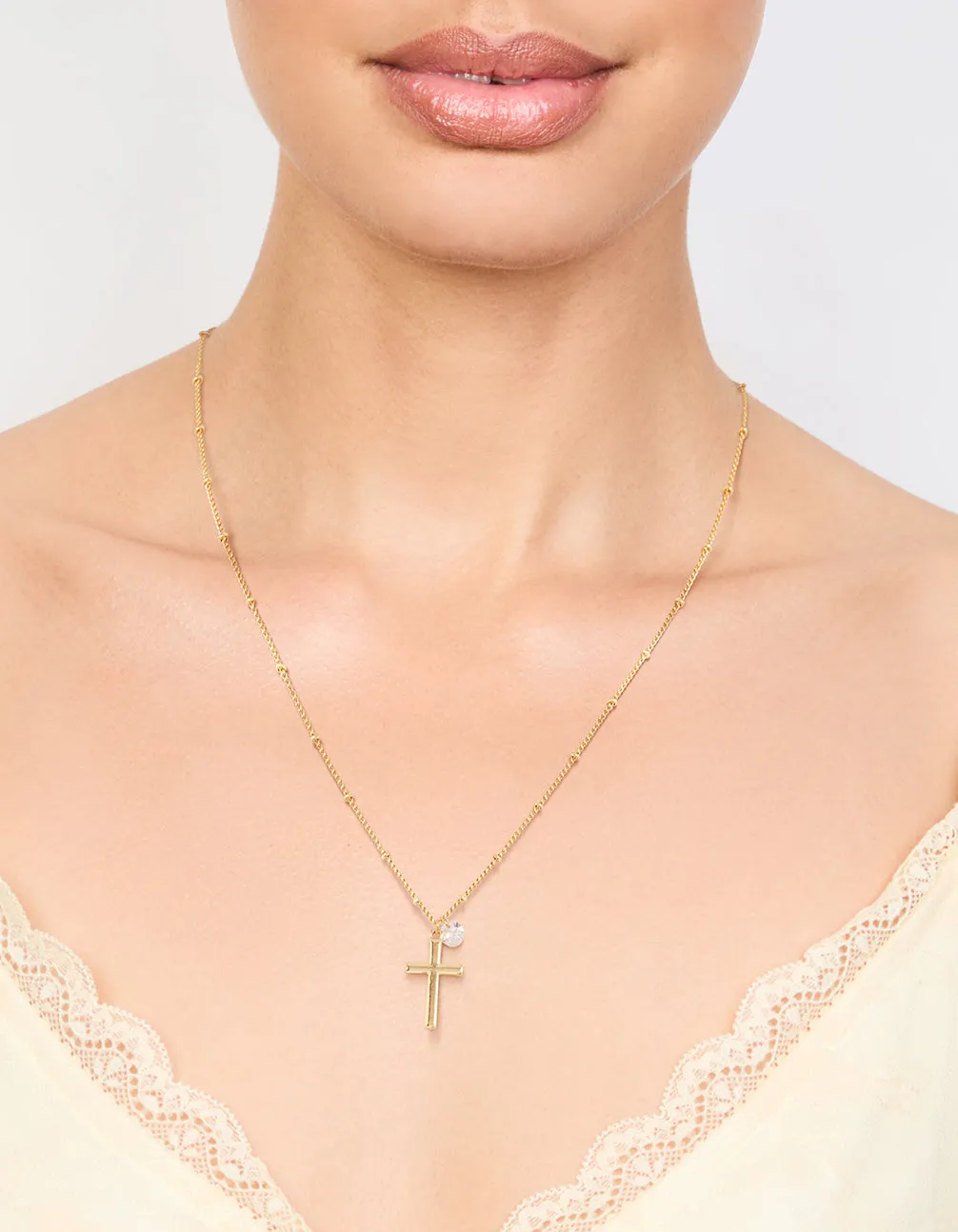 Gold Plated Cubic Zirconia Cross Pendant Necklace sold by lovisa product image thumbnail 2