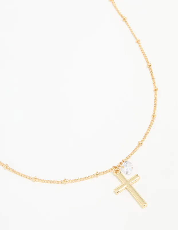 Gold Plated Cubic Zirconia Cross Pendant Necklace sold by lovisa
