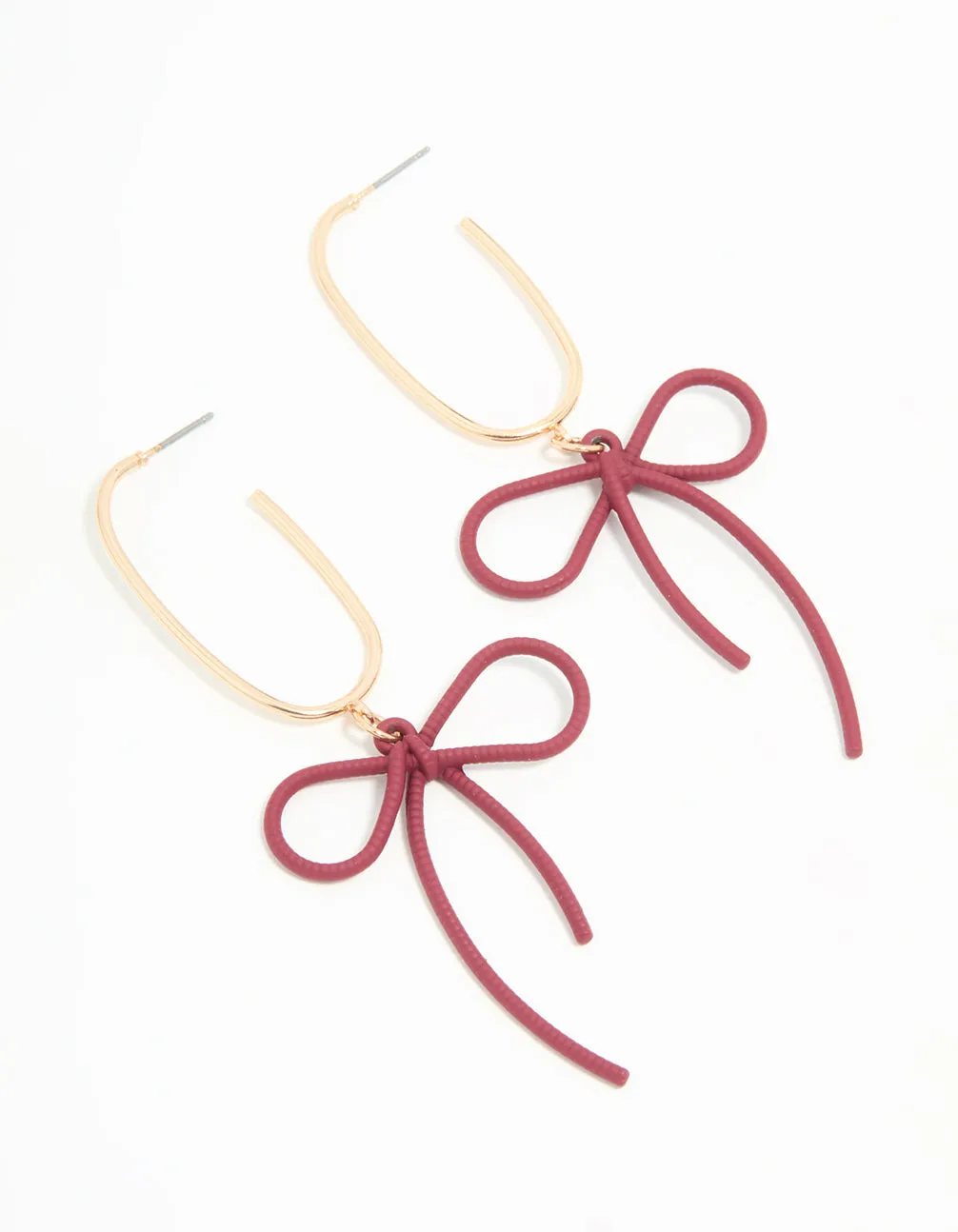 Gold Burgundy Bow Drop Earrings sold by lovisa