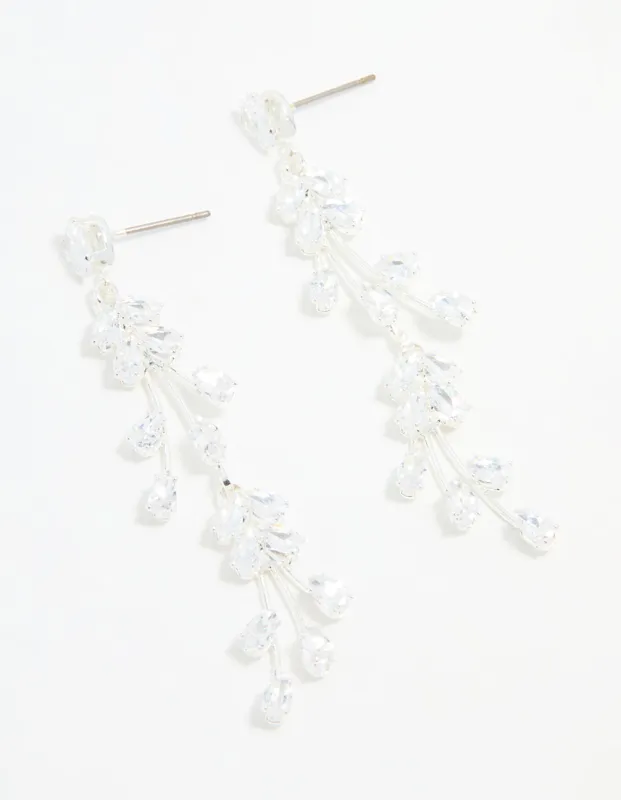 Silver Cubic Zirconia Fan-Shaped Drop Earrings sold by lovisa