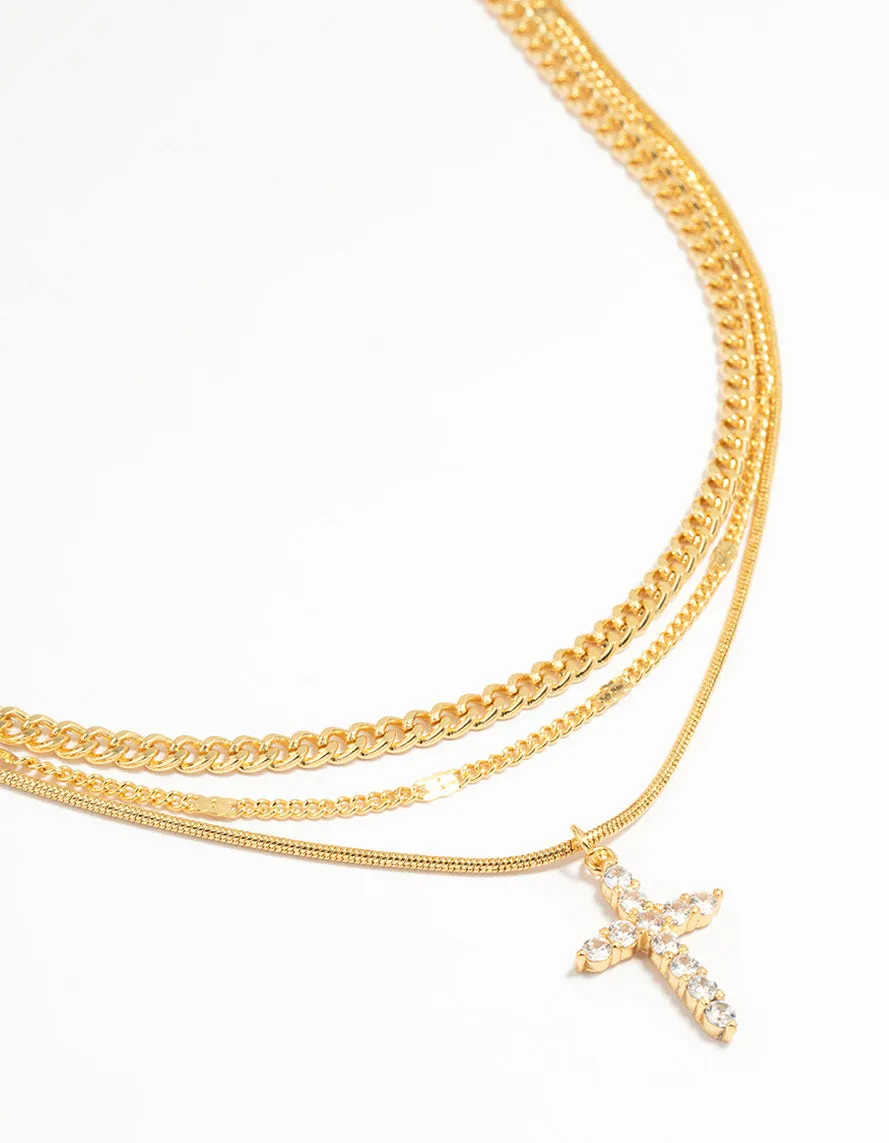 Gold Plated Cross & Chain Layered Necklace sold by lovisa