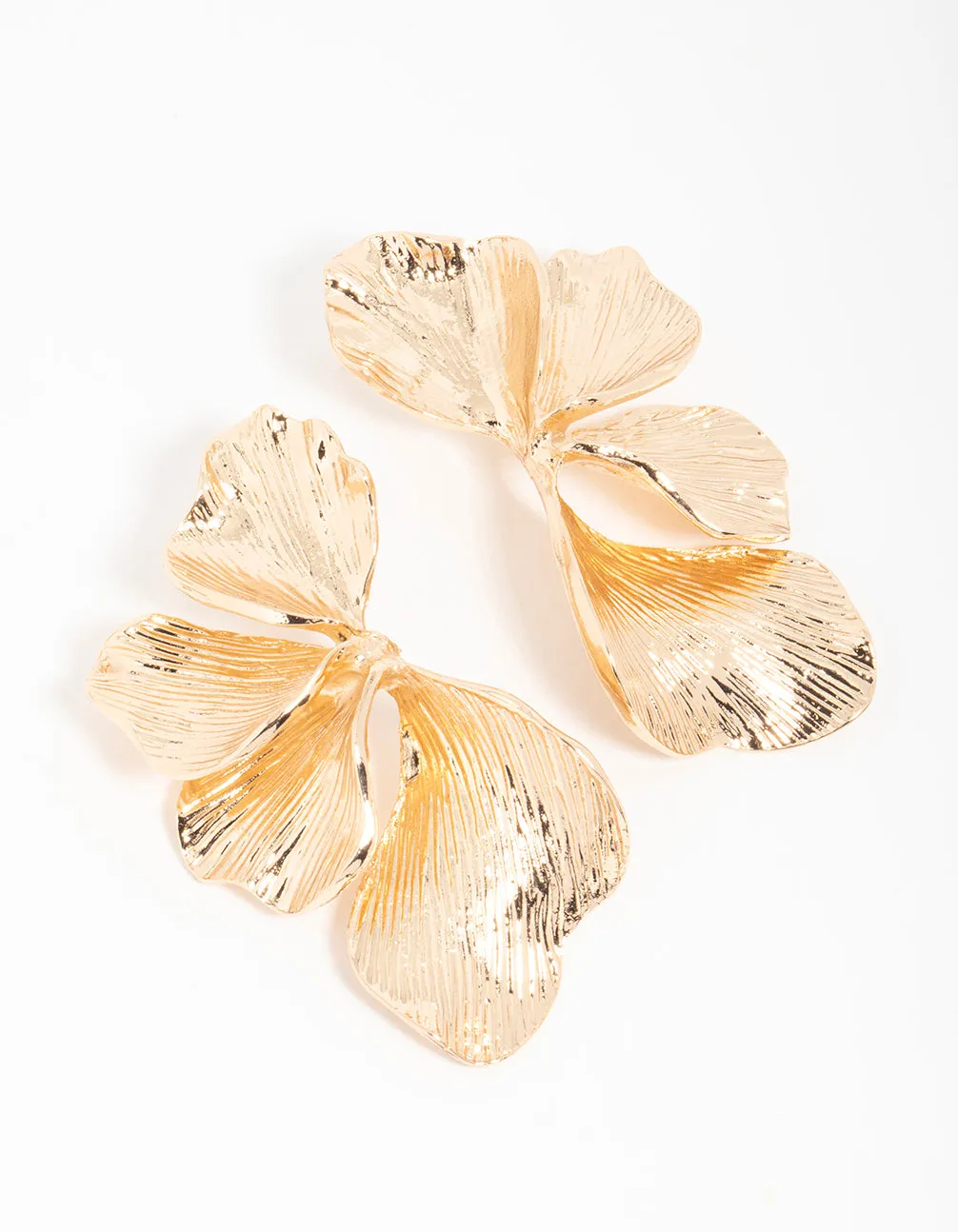 Gold Etched Large Leaf Drop Earrings sold by lovisa