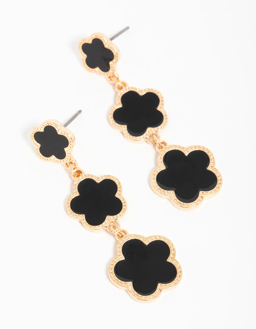 Gold Black Flower Drop Earrings sold by lovisa