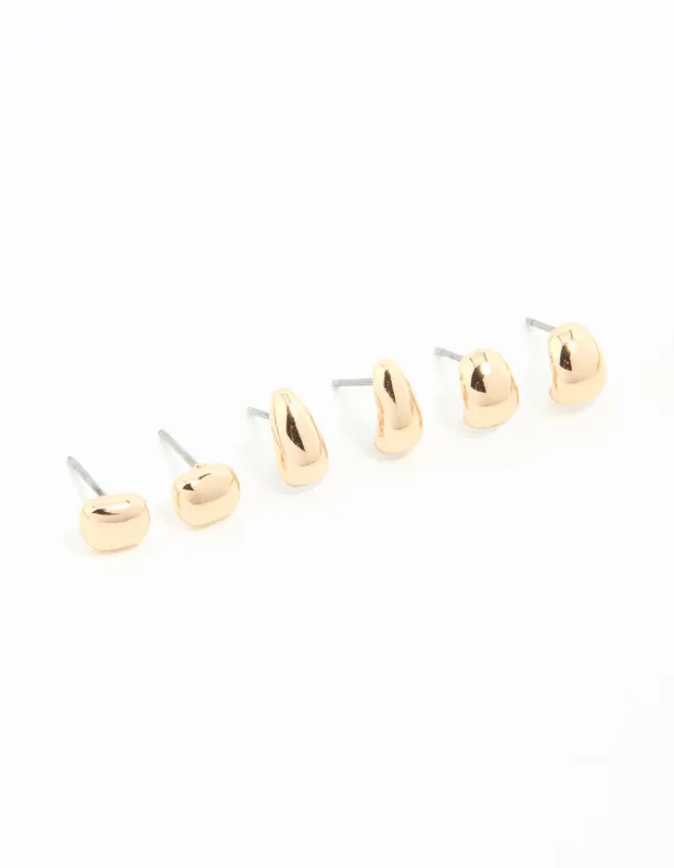 Gold Mini Stud & Hoop Earrings 3-Pack sold by lovisa