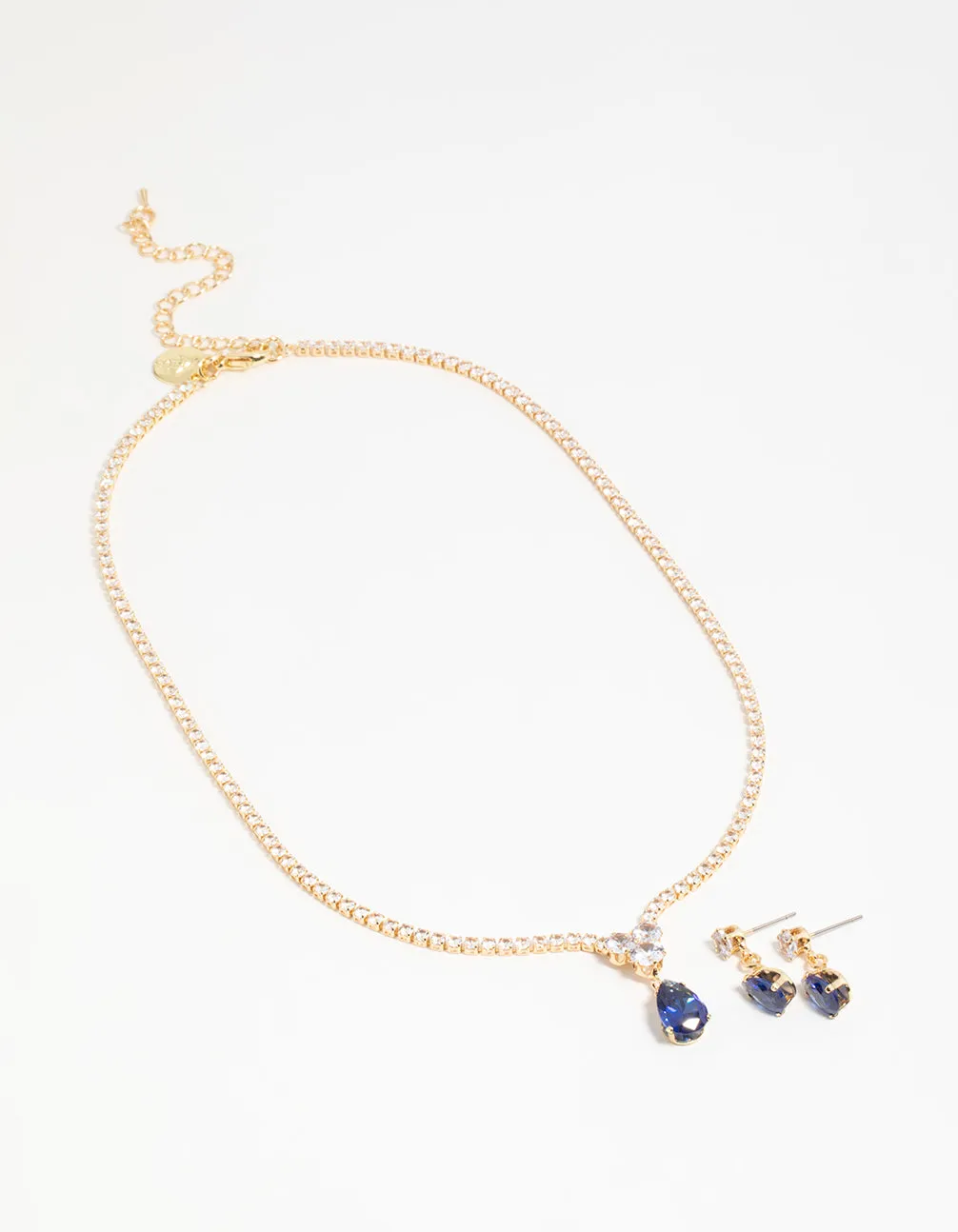 Gold Blue Cubic Zirconia Drop Necklace & Earrings Set sold by lovisa product image thumbnail 2