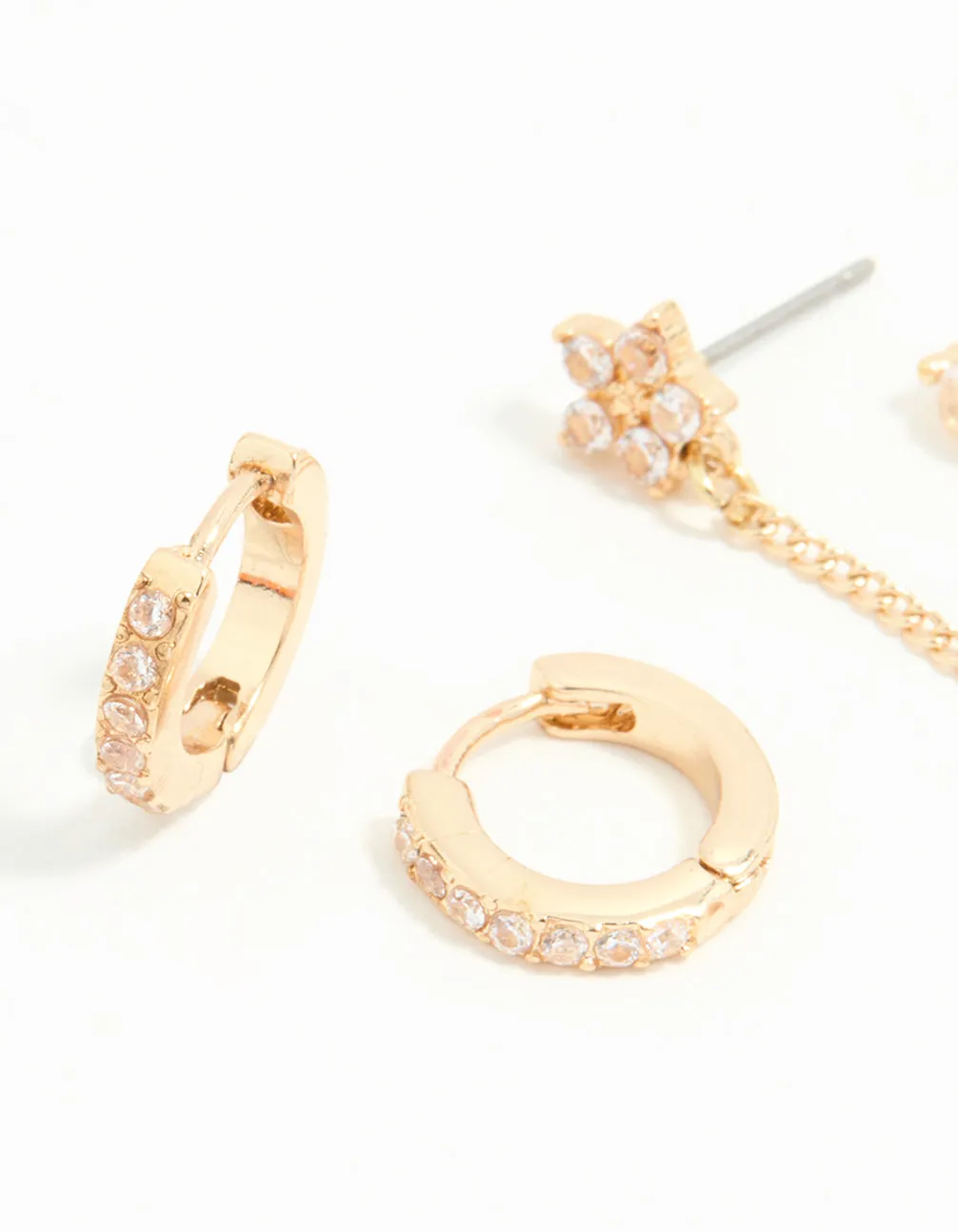 Gold Cubic Zirconia Chain & Flower Huggie Earrings 2-Pack sold by lovisa product image thumbnail 2