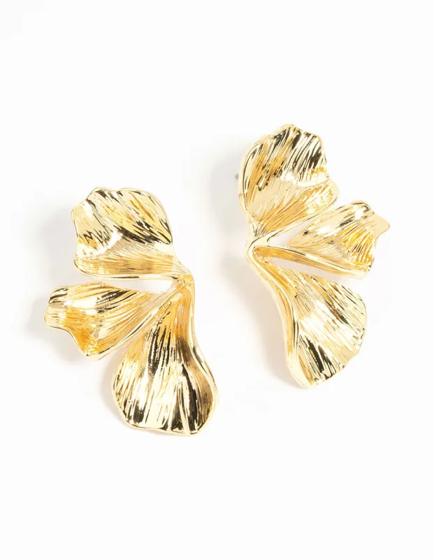 Gold Plated Organic Petal Small Stud Earrings sold by lovisa
