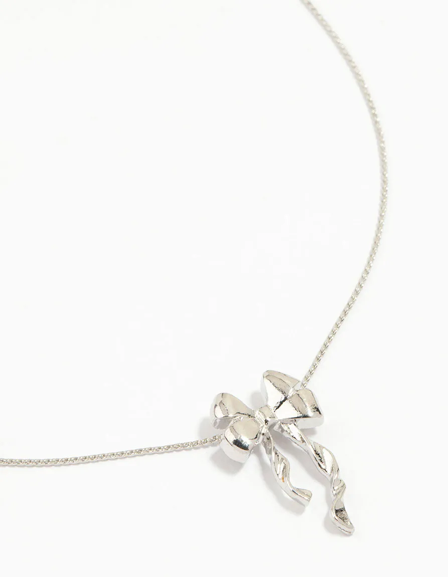 Silver Bow Twirl Pendant Necklace sold by lovisa