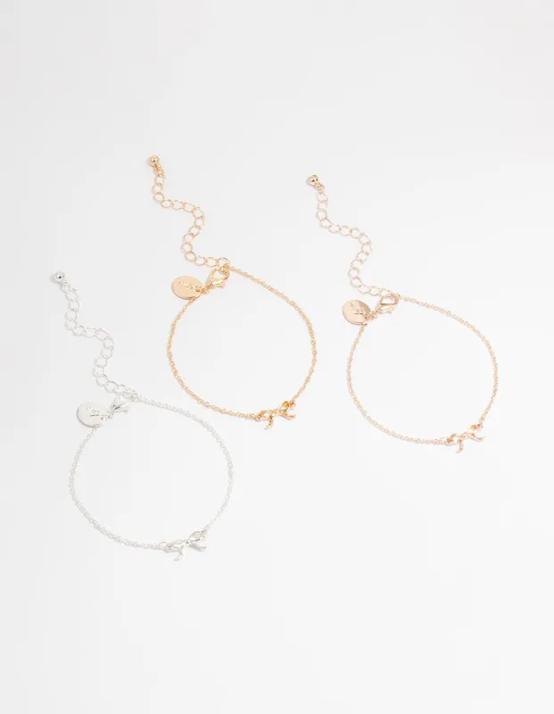 Mixed Metals Bow Bracelets 3-Pack sold by lovisa