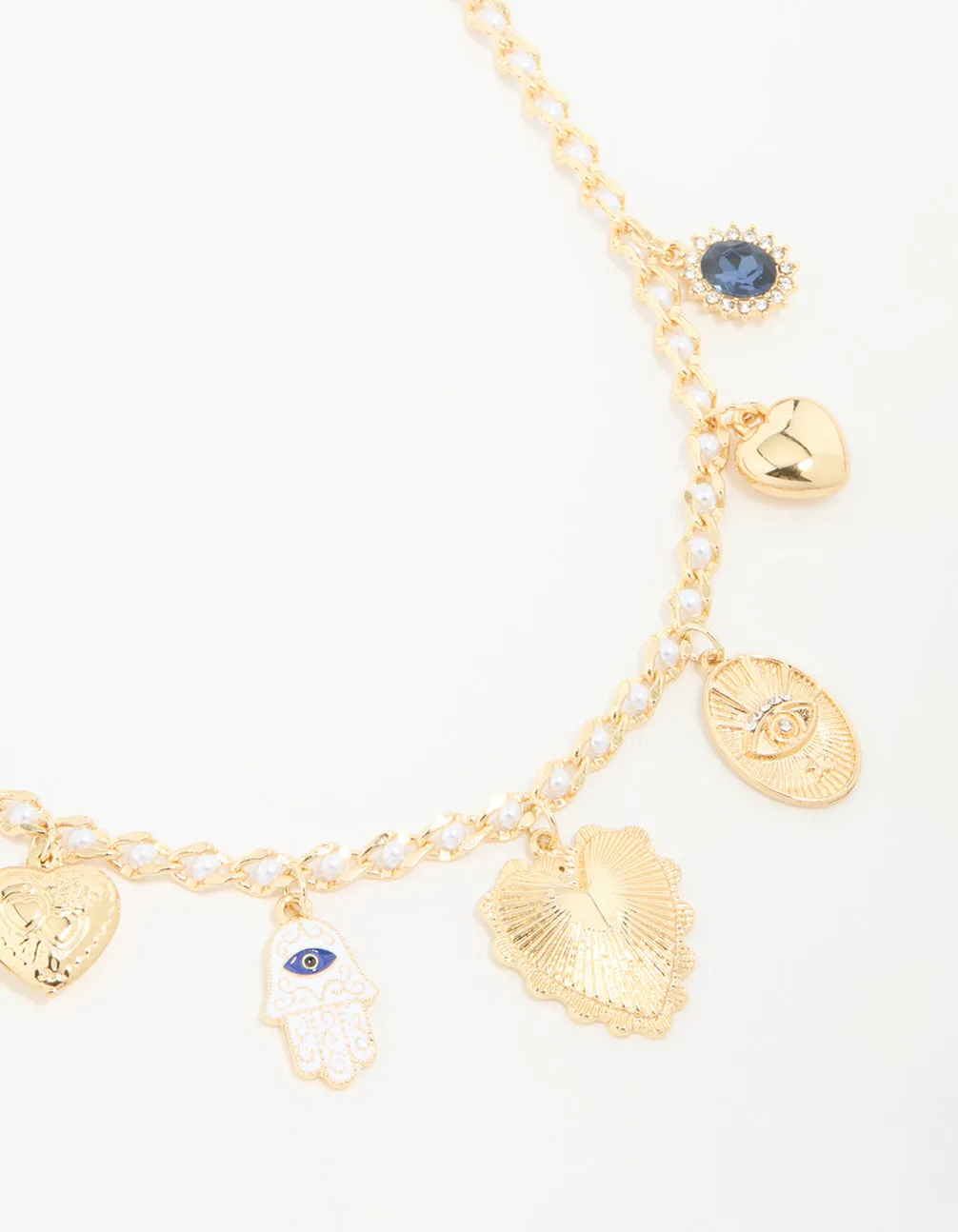 Gold Evil Eye & Heart Charm Necklace sold by lovisa
