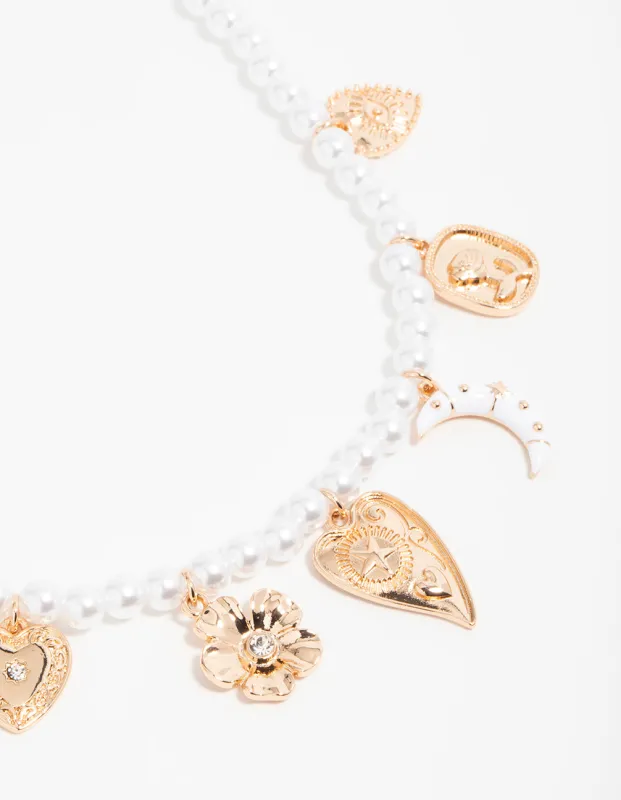 Gold Pearl Celestial Charm Necklace sold by lovisa