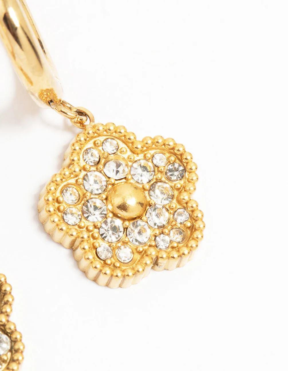 Waterproof Gold Plated Stainless Steel Cubic Zirconia Flower Drop Hoop Earrings sold by lovisa product image thumbnail 3